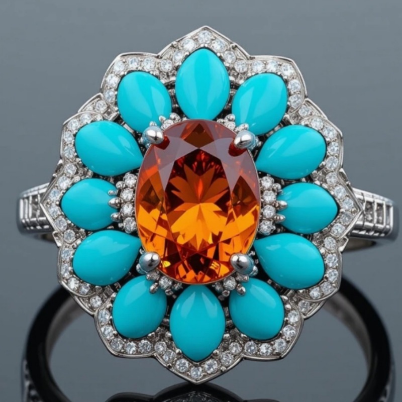 Ethnic Chic Fashion - Cincin Bunga Berkilau Sintetis Gaya Etnis