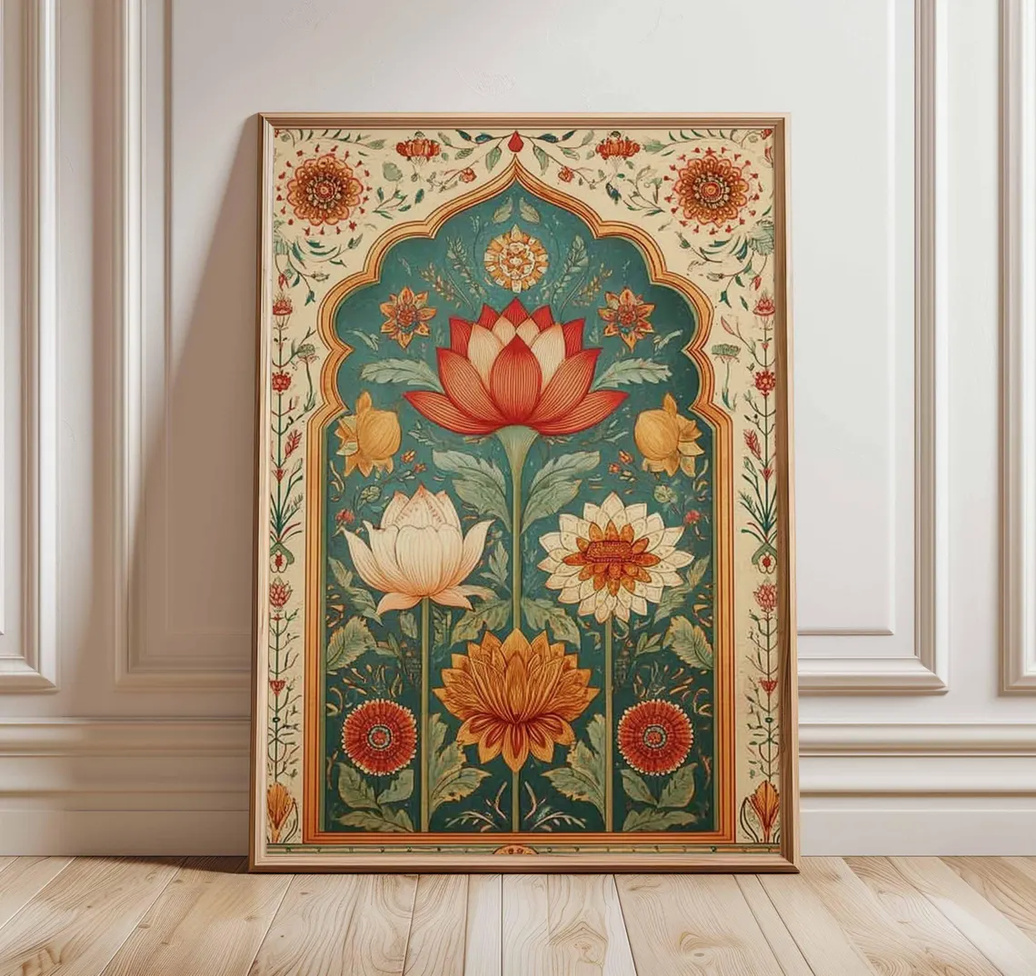 Ethnic Fashion Collection - Poster Seni Dinding Bunga Teratai, Cetakan