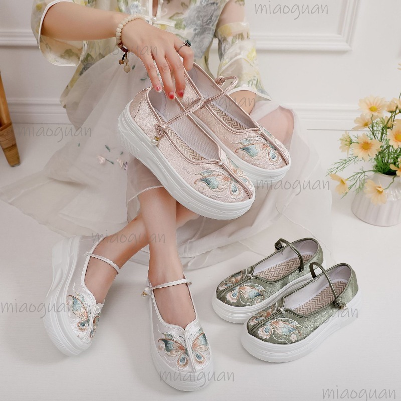 Ethnic Style - Sepatu Platform Bordir Gaya Cina Wanita,