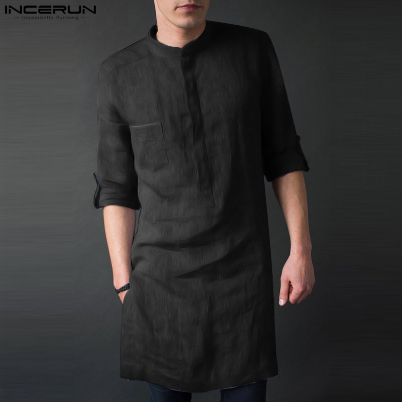 Kurta Men Cotton - INCERUN kaus Midi lengan panjang pria