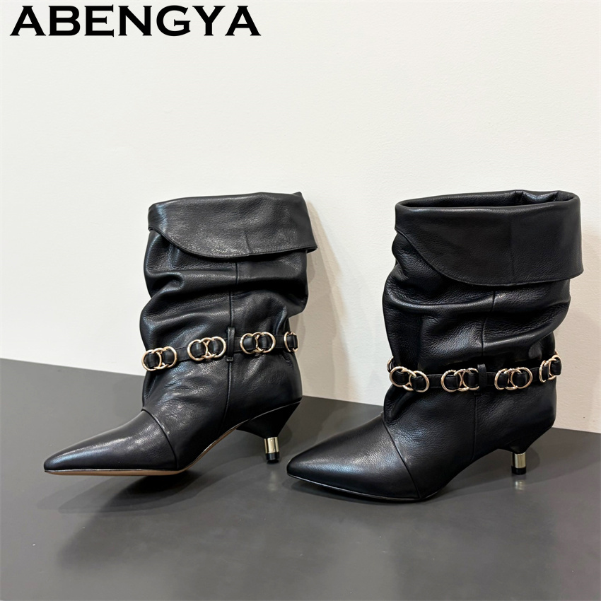 Ethnic Fashion Week - Sepatu Bot Ankle Heel Kitten Kulit
