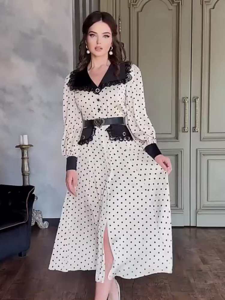 Jalabiya Women Arabic - Lebaran Muslim Vestidos wanita Polka Dot