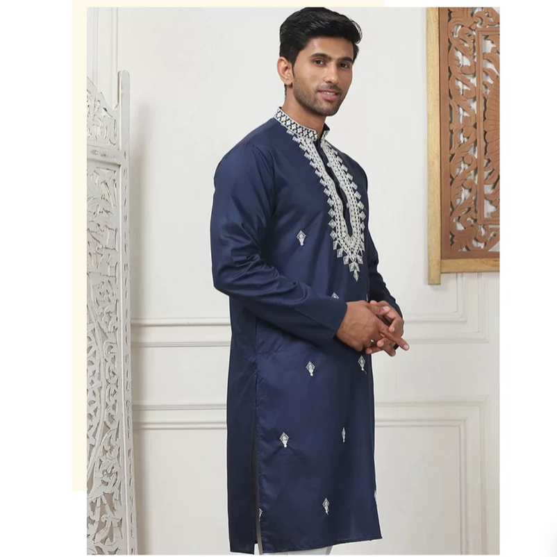 Kurta Men Cotton - Mantel pria tipis dengan bordir sutra