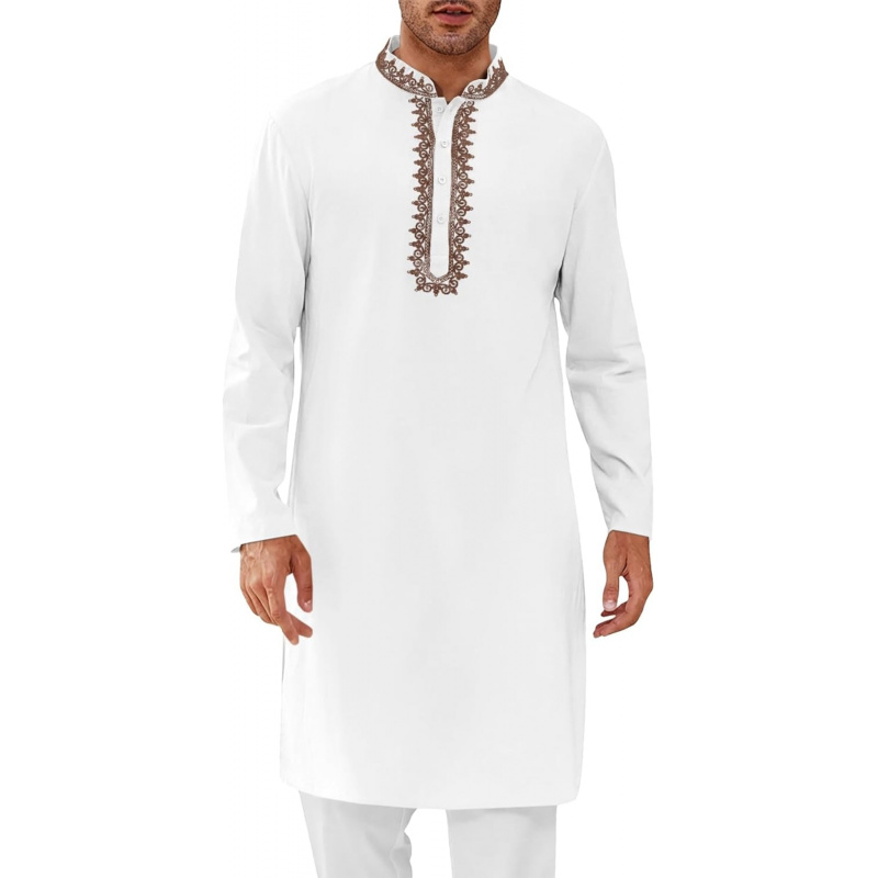 Kurta Men Cotton - Kemeja Kaftan Thobe Katun Henley Lengan