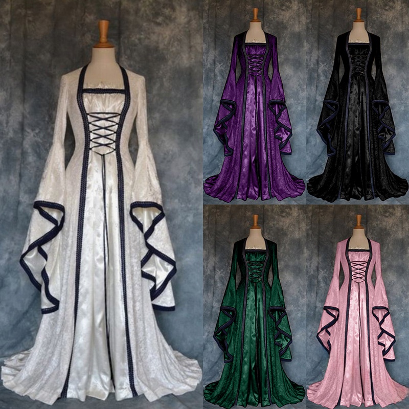 Ethnic Gown - Gaun Wanita Gaya Retro Abad Pertengahan,
