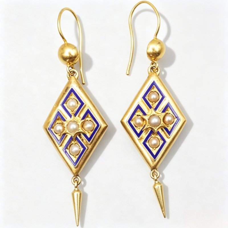 Ethnic Chic Fashion - Anting-anting liontin enamel mutiara imitasi gaya