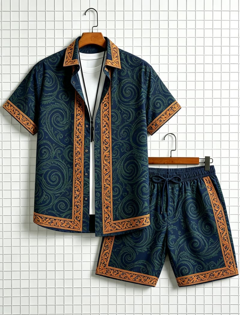 Setelan kemeja lengan pendek d - Ethnic Style ulasan dan harga