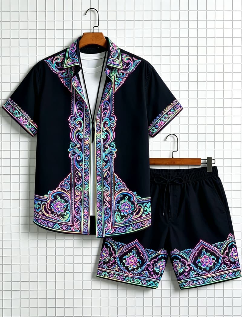 Setelan kemeja lengan pendek d - Ethnic Style ulasan dan harga